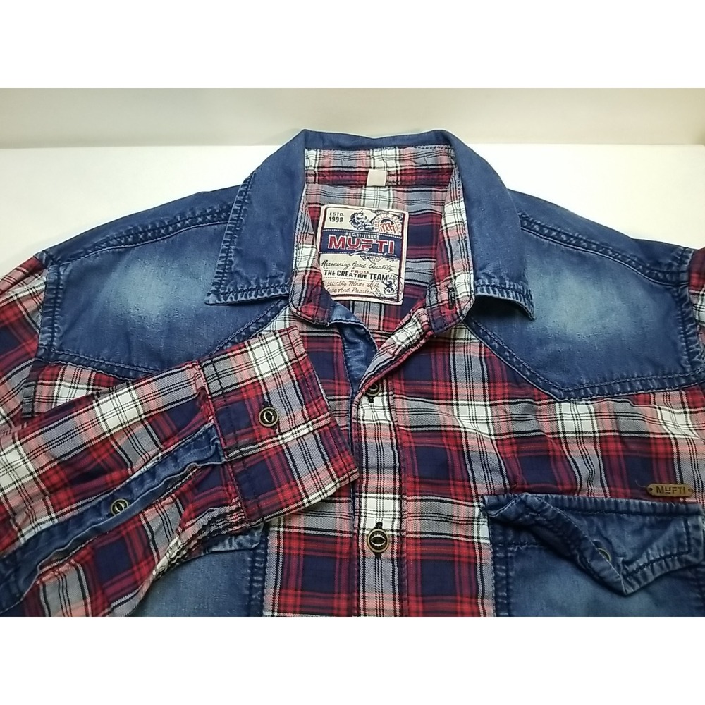 Mufti Jeans Shirt‎ Mens L Large Button Up Long Sleeve Plaid